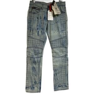 Decibel Jeans Moto Quilted Grunge Custom Fit Y2K Light Blue Denim Size 33 X 34